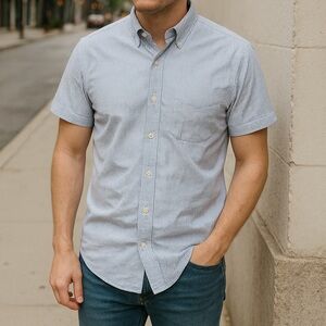 ll bean traditional fit shirt blue vertical striped short sleeves